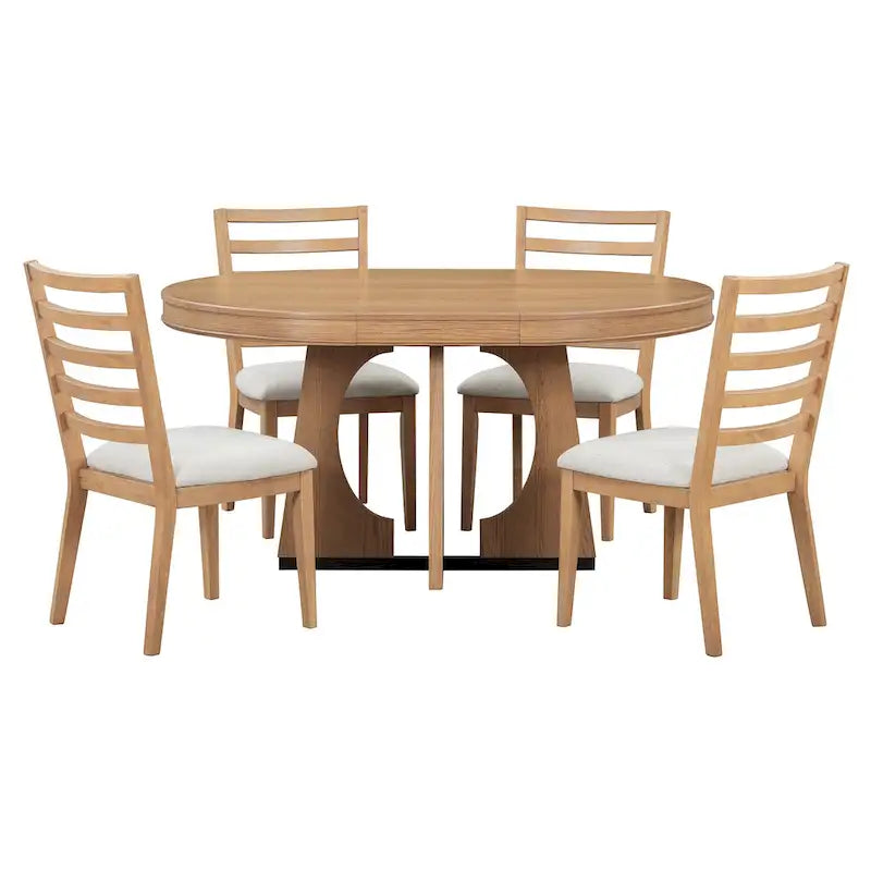 Ensemble de salle à manger vintage 5 pièces avec table à rallonge et 4 chaises