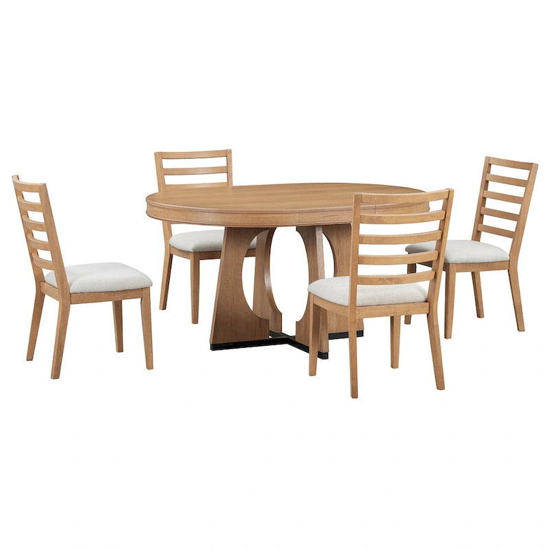 Ensemble de salle à manger vintage 5 pièces avec table à rallonge et 4 chaises