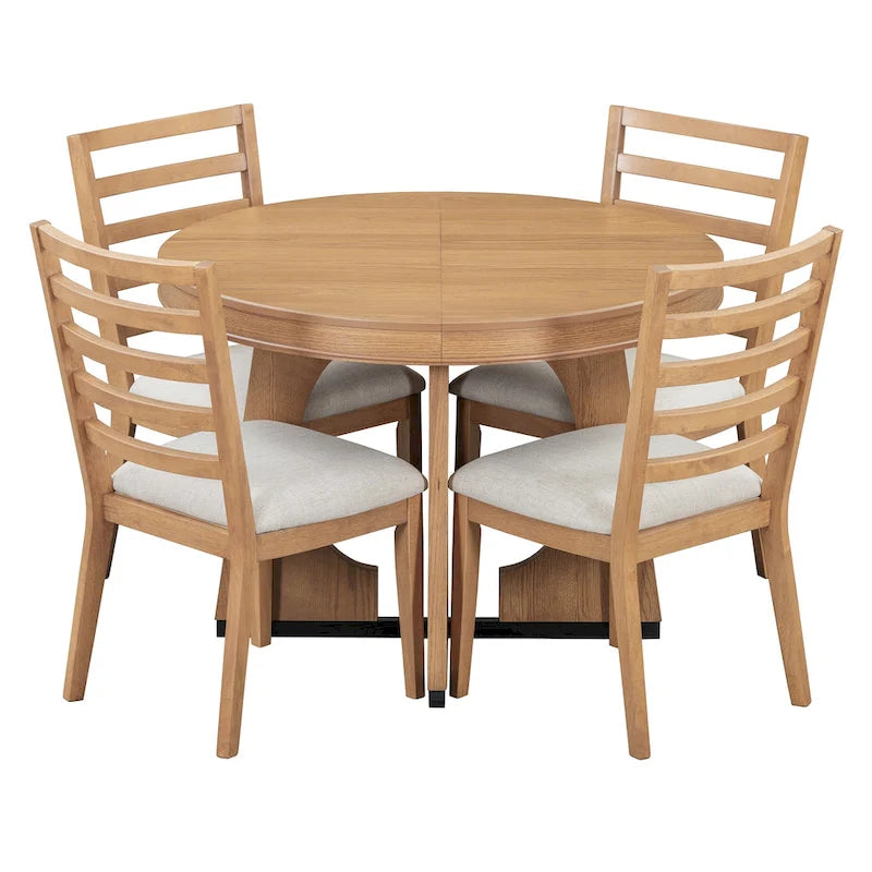 Ensemble de salle à manger vintage 5 pièces avec table à rallonge et 4 chaises