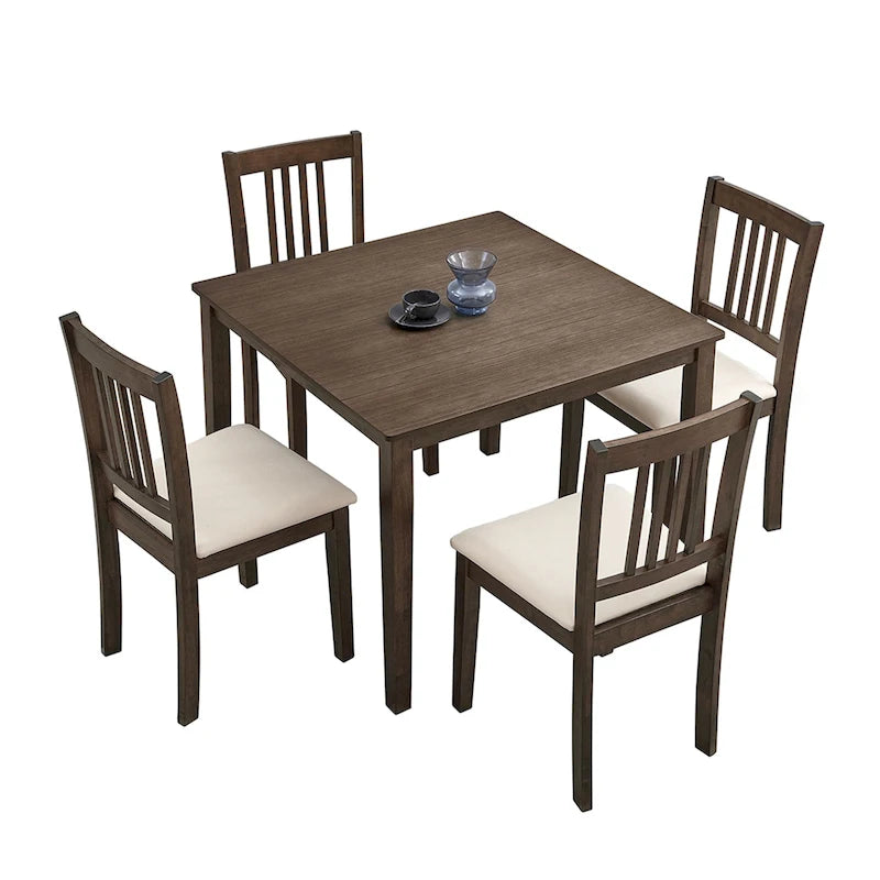 Ensemble de salle à manger moderne 5 pièces avec table carrée et 4 chaises rembourrées à dossier à lattes