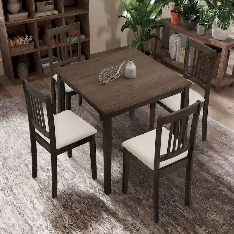 Ensemble de salle à manger moderne 5 pièces avec table carrée et 4 chaises rembourrées à dossier à lattes