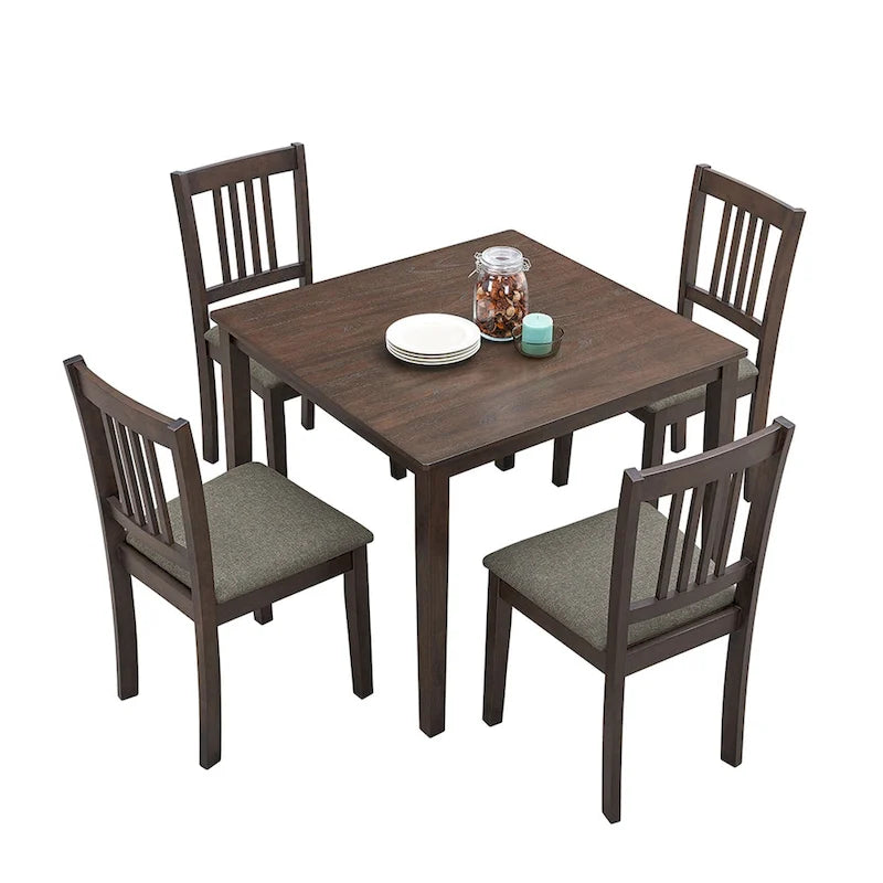 Ensemble de salle à manger moderne 5 pièces avec table carrée et 4 chaises rembourrées à dossier à lattes