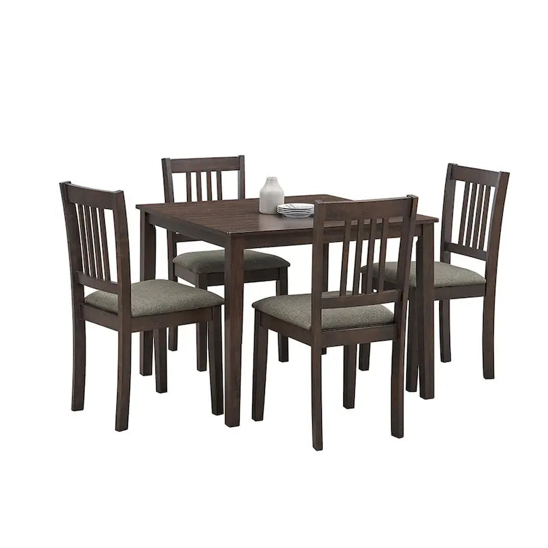 Ensemble de salle à manger moderne 5 pièces avec table carrée et 4 chaises rembourrées à dossier à lattes