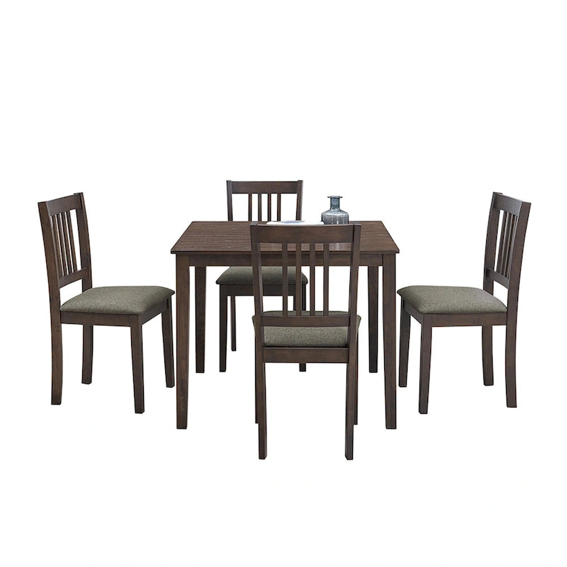 Ensemble de salle à manger moderne 5 pièces avec table carrée et 4 chaises rembourrées à dossier à lattes