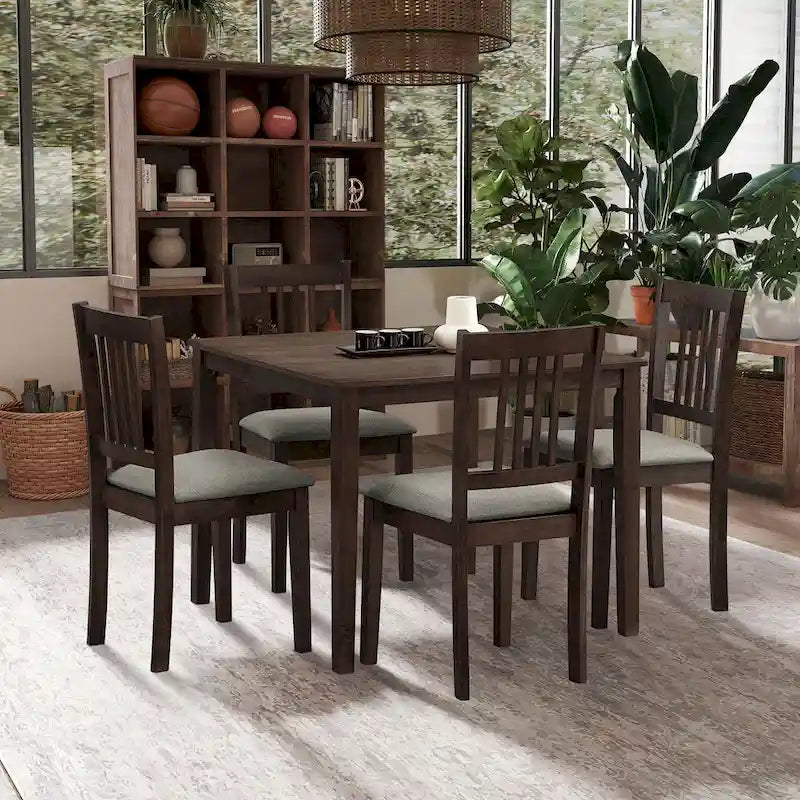 Ensemble de salle à manger moderne 5 pièces avec table carrée et 4 chaises rembourrées à dossier à lattes