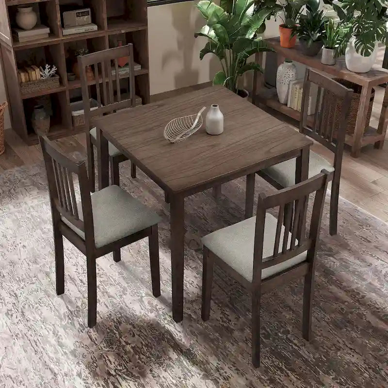 Ensemble de salle à manger moderne 5 pièces avec table carrée et 4 chaises rembourrées à dossier à lattes
