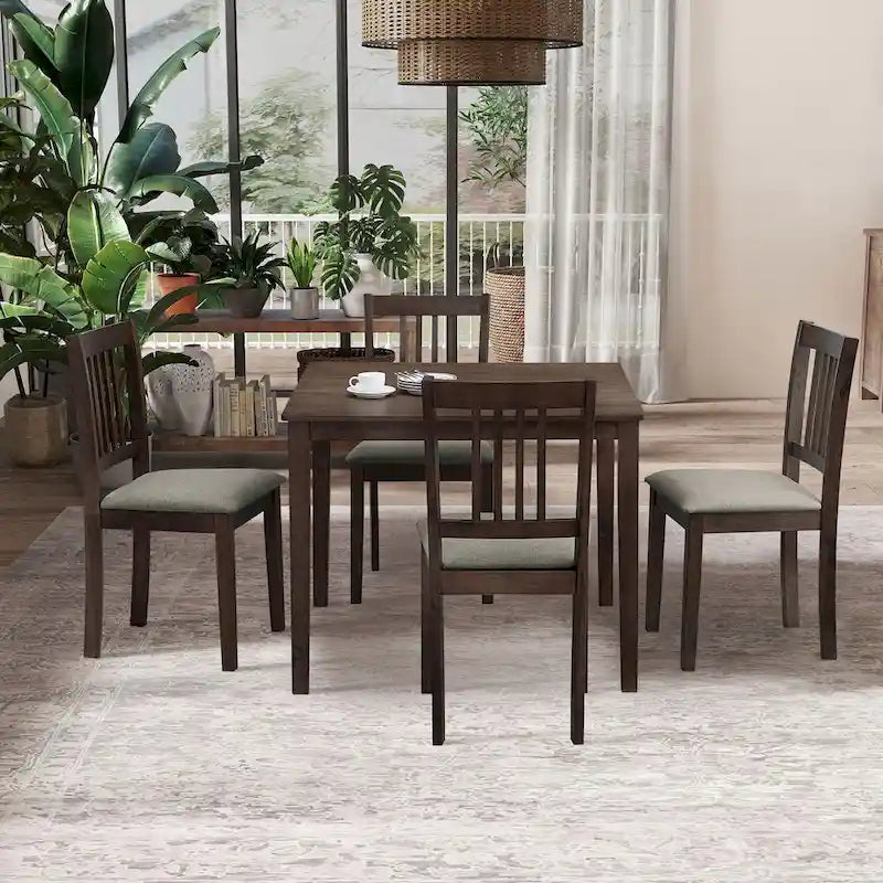 Ensemble de salle à manger moderne 5 pièces avec table carrée et 4 chaises rembourrées à dossier à lattes