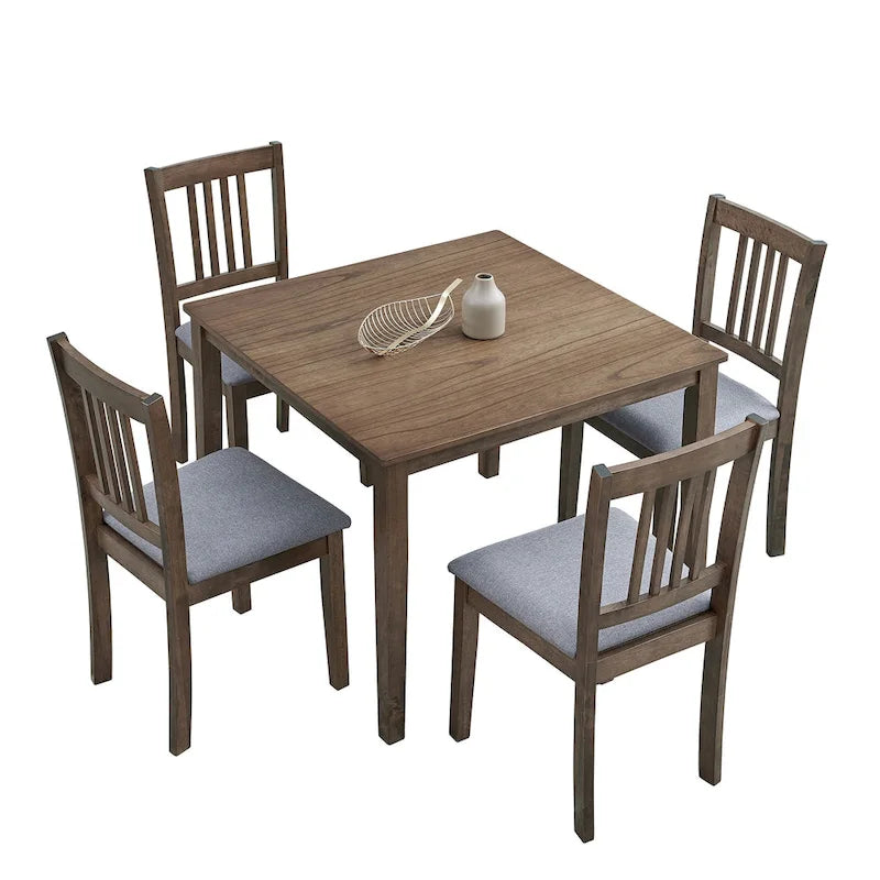 Ensemble de salle à manger moderne 5 pièces avec table carrée et 4 chaises rembourrées à dossier à lattes