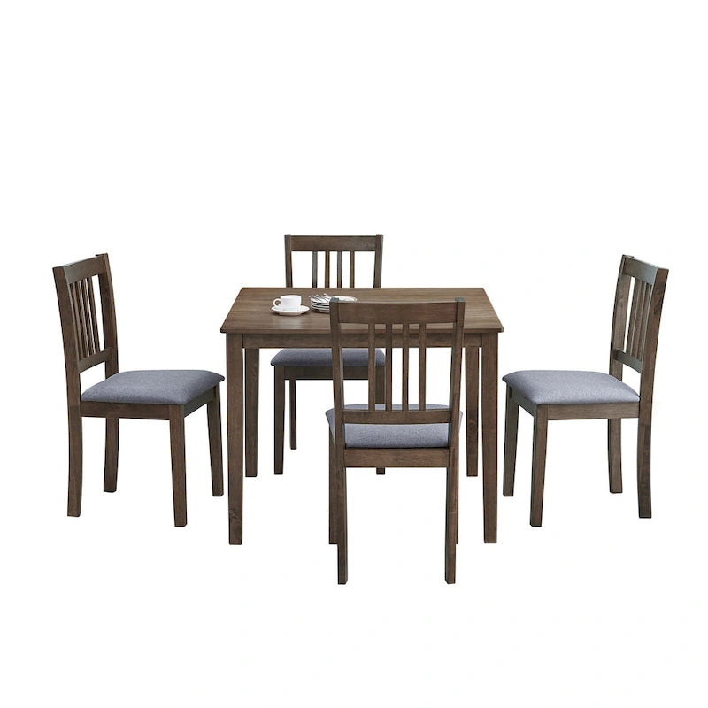Ensemble de salle à manger moderne 5 pièces avec table carrée et 4 chaises rembourrées à dossier à lattes