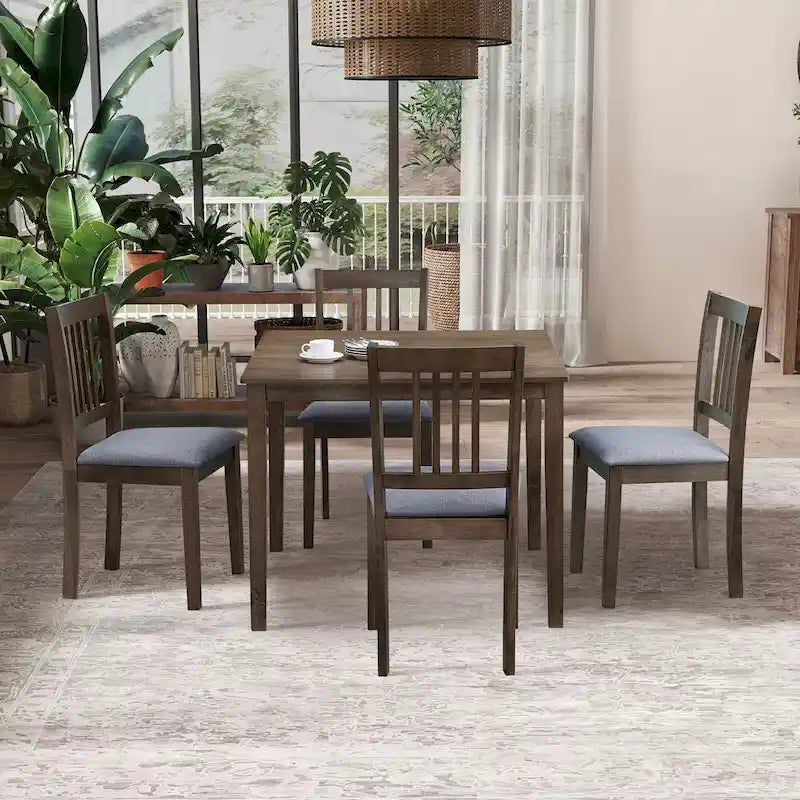Ensemble de salle à manger moderne 5 pièces avec table carrée et 4 chaises rembourrées à dossier à lattes