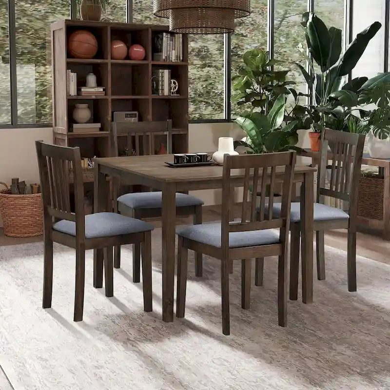 Ensemble de salle à manger moderne 5 pièces avec table carrée et 4 chaises rembourrées à dossier à lattes