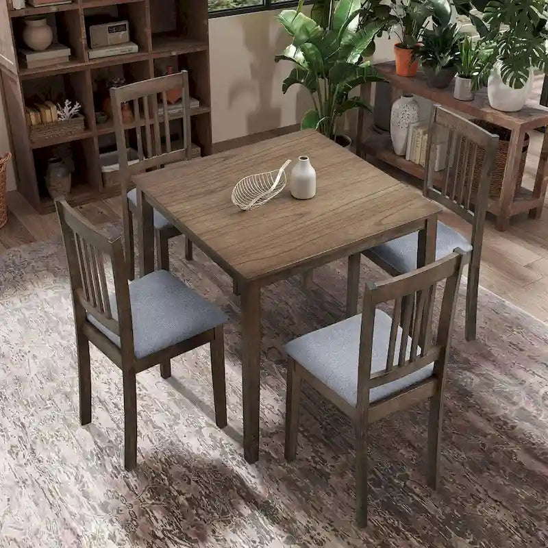Ensemble de salle à manger moderne 5 pièces avec table carrée et 4 chaises rembourrées à dossier à lattes