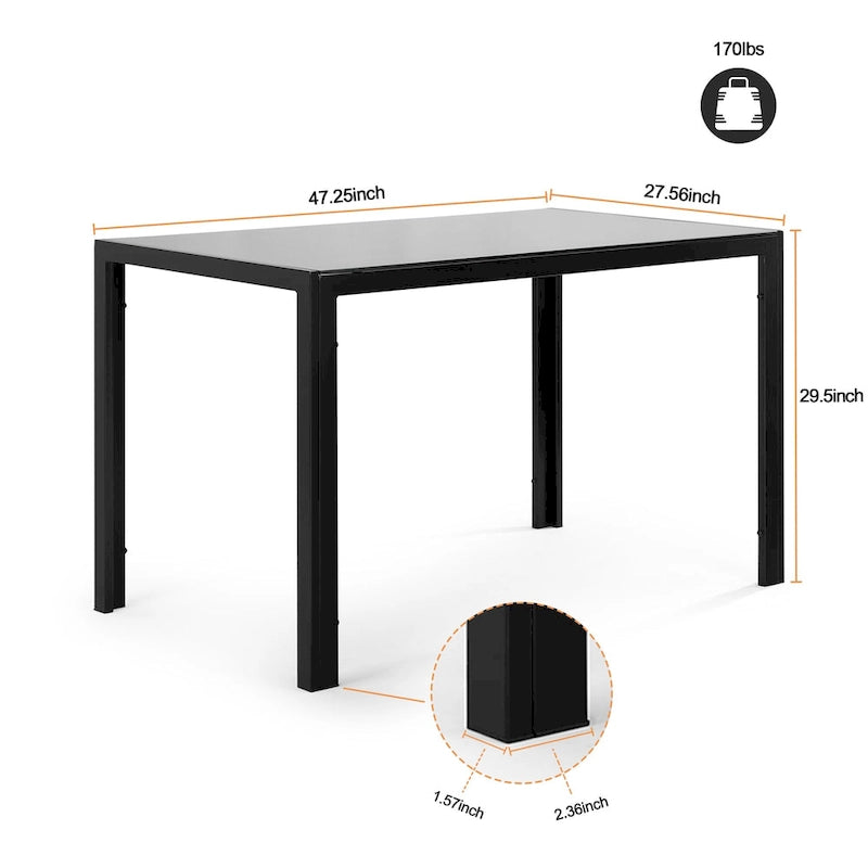 Ensemble de salle à manger moderne 5 pièces avec table rectangulaire en verre trempé et 4 chaises rembourrées à dossier haut