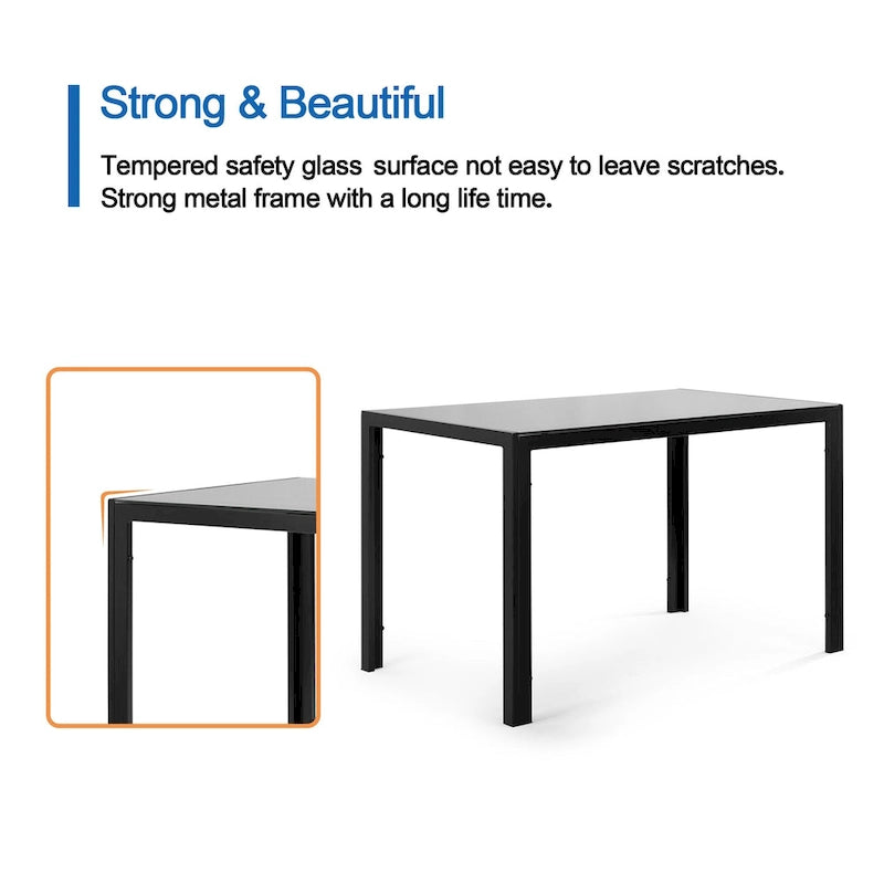 Ensemble de salle à manger moderne 5 pièces avec table rectangulaire en verre trempé et 4 chaises rembourrées à dossier haut