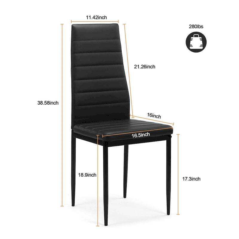 Ensemble de salle à manger moderne 5 pièces avec table rectangulaire en verre trempé et 4 chaises rembourrées à dossier haut