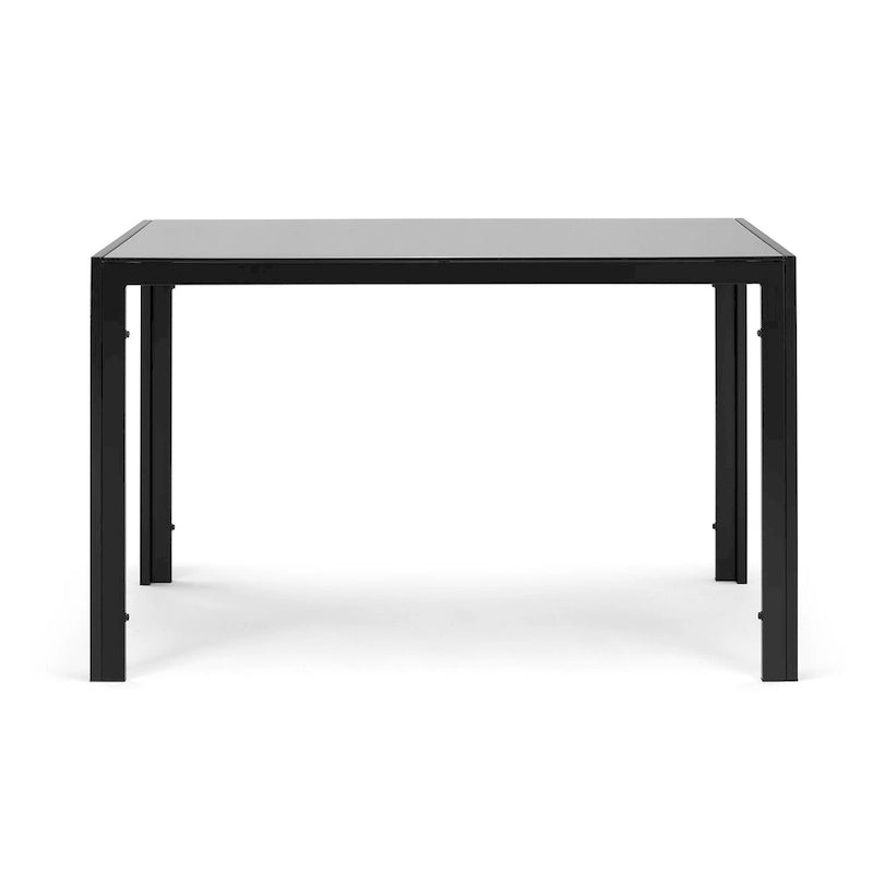 Ensemble de salle à manger moderne 5 pièces avec table rectangulaire en verre trempé et 4 chaises rembourrées à dossier haut