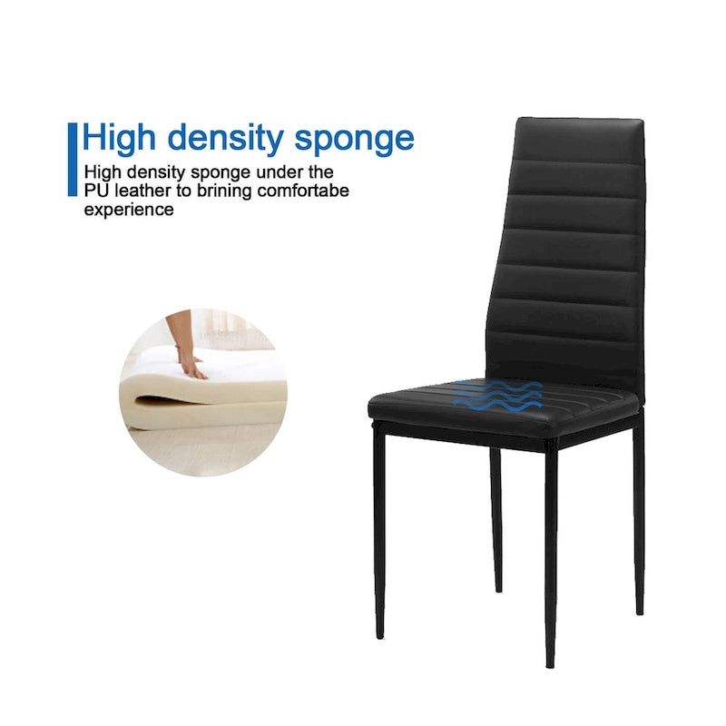 Ensemble de salle à manger moderne 5 pièces avec table rectangulaire en verre trempé et 4 chaises rembourrées à dossier haut