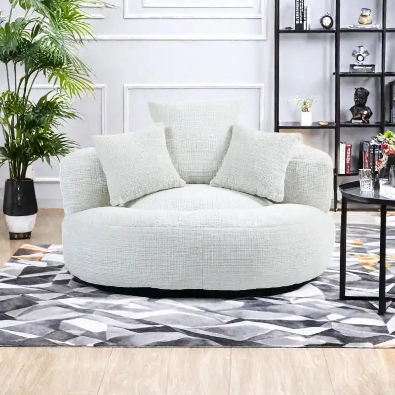 Canapé paresseux à dossier haut en chenille avec 3 oreillers et pouf géant