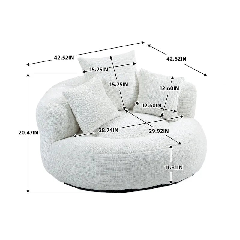 Canapé paresseux à dossier haut en chenille avec 3 oreillers et pouf géant