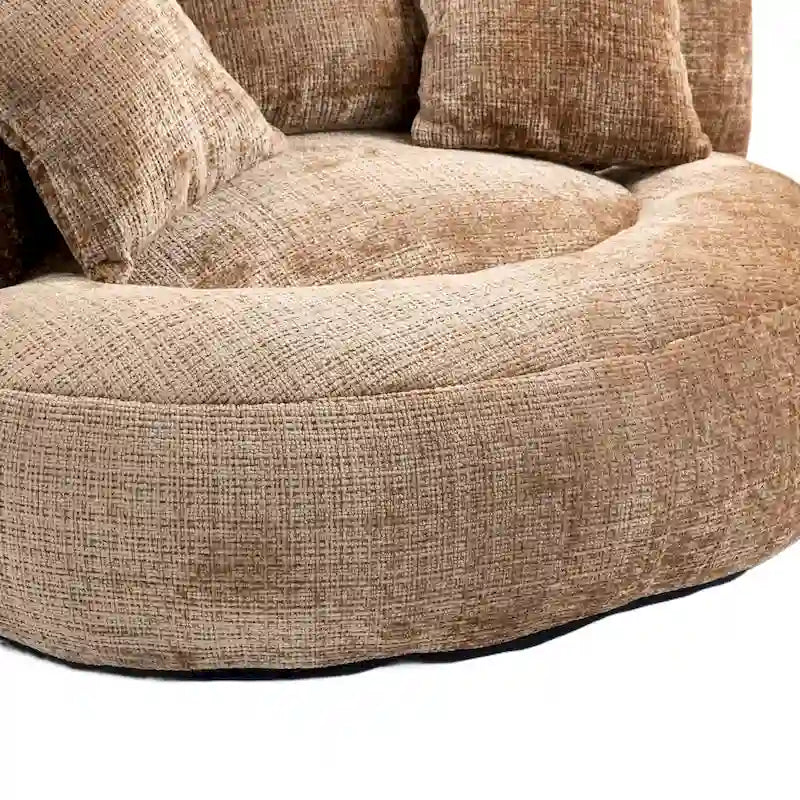 Canapé paresseux à dossier haut en chenille avec 3 oreillers et pouf géant