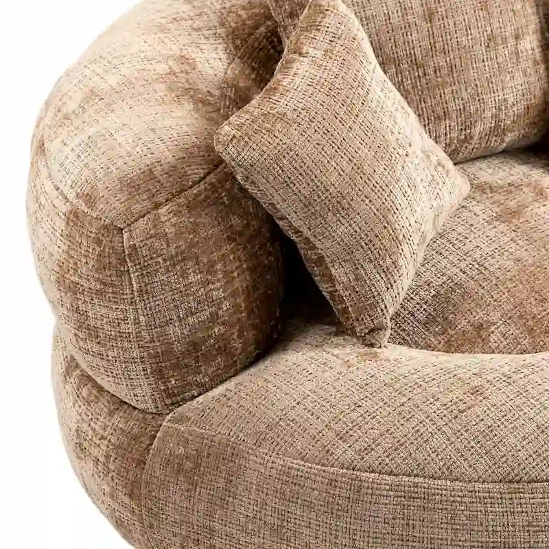 Canapé paresseux à dossier haut en chenille avec 3 oreillers et pouf géant