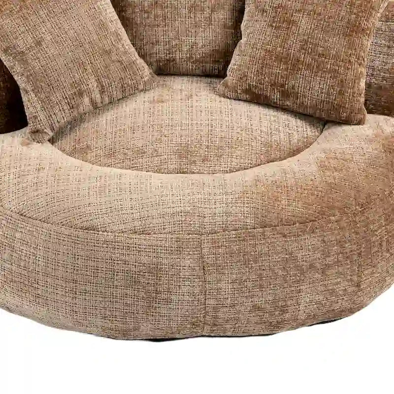 Canapé paresseux à dossier haut en chenille avec 3 oreillers et pouf géant