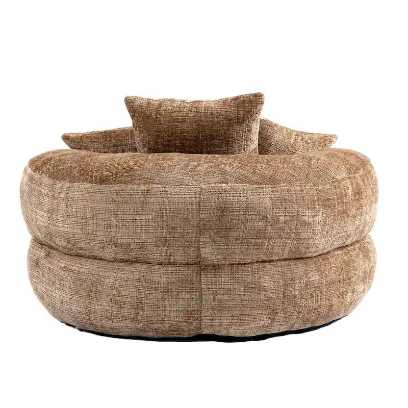 Canapé paresseux à dossier haut en chenille avec 3 oreillers et pouf géant
