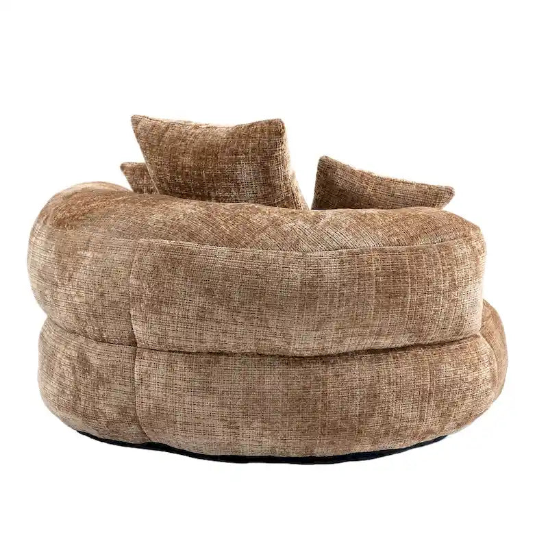 Canapé paresseux à dossier haut en chenille avec 3 oreillers et pouf géant