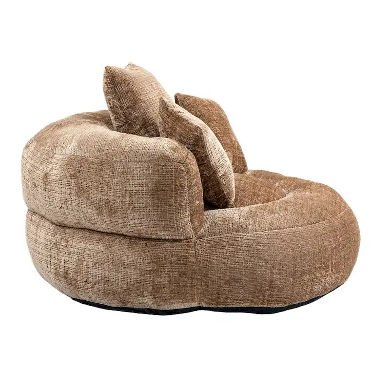Canapé paresseux à dossier haut en chenille avec 3 oreillers et pouf géant