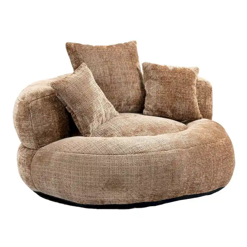 Canapé paresseux à dossier haut en chenille avec 3 oreillers et pouf géant