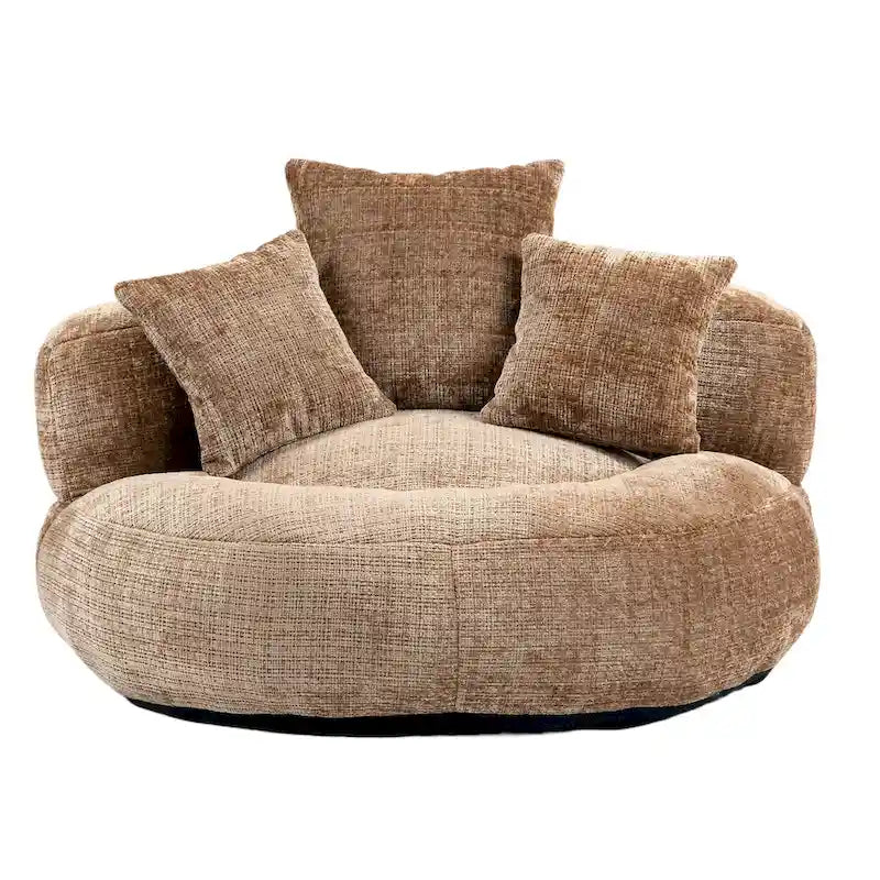 Canapé paresseux à dossier haut en chenille avec 3 oreillers et pouf géant