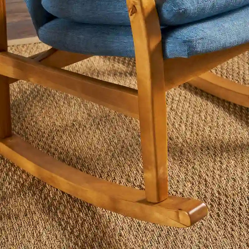 Fauteuil à bascule en bois massif avec coussin en lin et finition artisanale de qualité supérieure