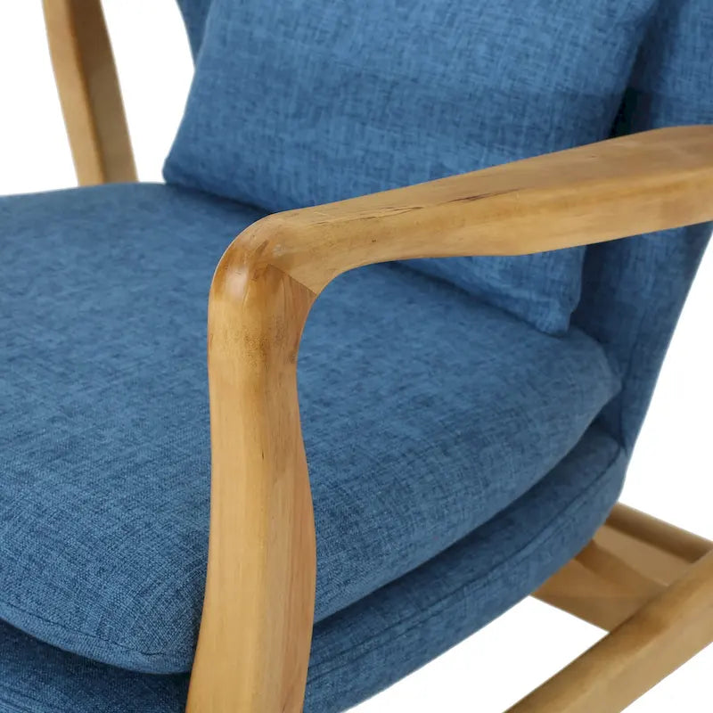Fauteuil à bascule en bois massif avec coussin en lin et finition artisanale de qualité supérieure