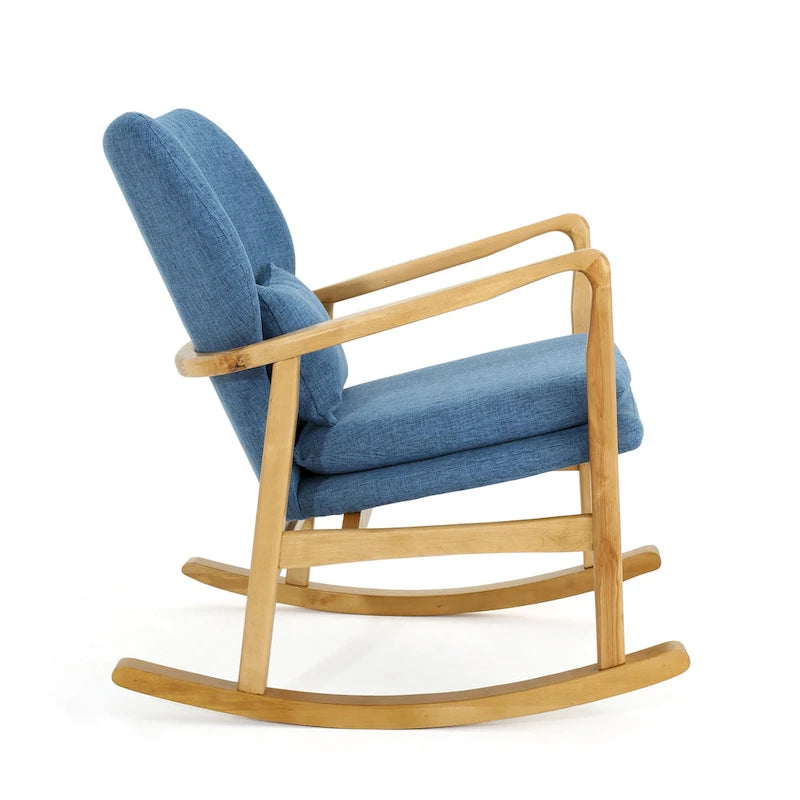 Fauteuil à bascule en bois massif avec coussin en lin et finition artisanale de qualité supérieure