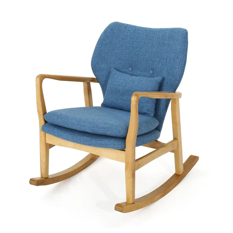 Fauteuil à bascule en bois massif avec coussin en lin et finition artisanale de qualité supérieure