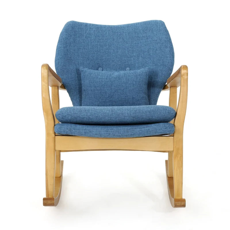 Fauteuil à bascule en bois massif avec coussin en lin et finition artisanale de qualité supérieure