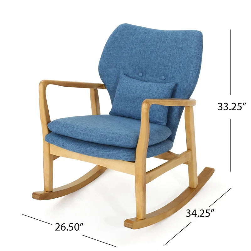Fauteuil à bascule en bois massif avec coussin en lin et finition artisanale de qualité supérieure