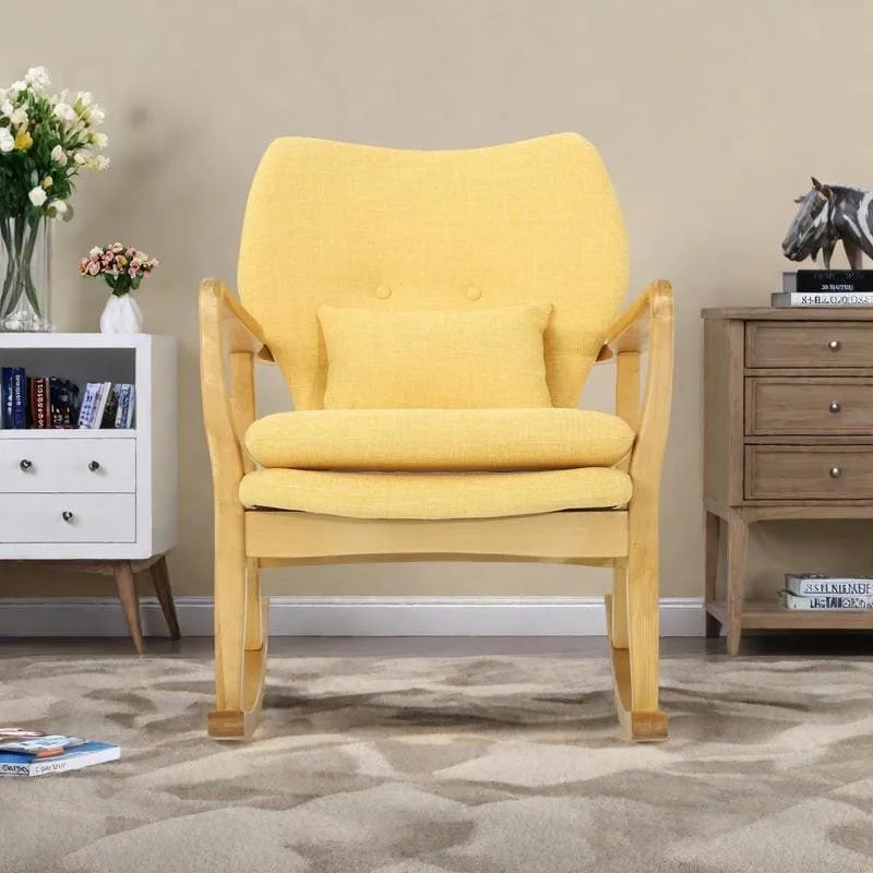 Fauteuil à bascule en bois massif avec coussin en lin et finition artisanale de qualité supérieure