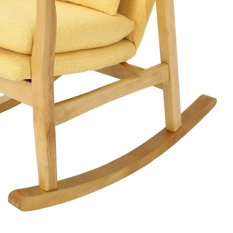 Fauteuil à bascule en bois massif avec coussin en lin et finition artisanale de qualité supérieure