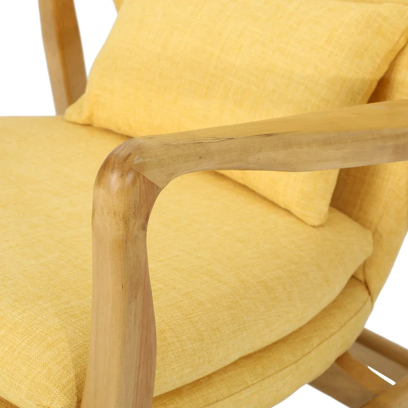 Fauteuil à bascule en bois massif avec coussin en lin et finition artisanale de qualité supérieure