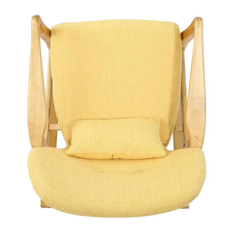 Fauteuil à bascule en bois massif avec coussin en lin et finition artisanale de qualité supérieure