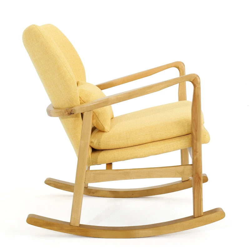 Fauteuil à bascule en bois massif avec coussin en lin et finition artisanale de qualité supérieure
