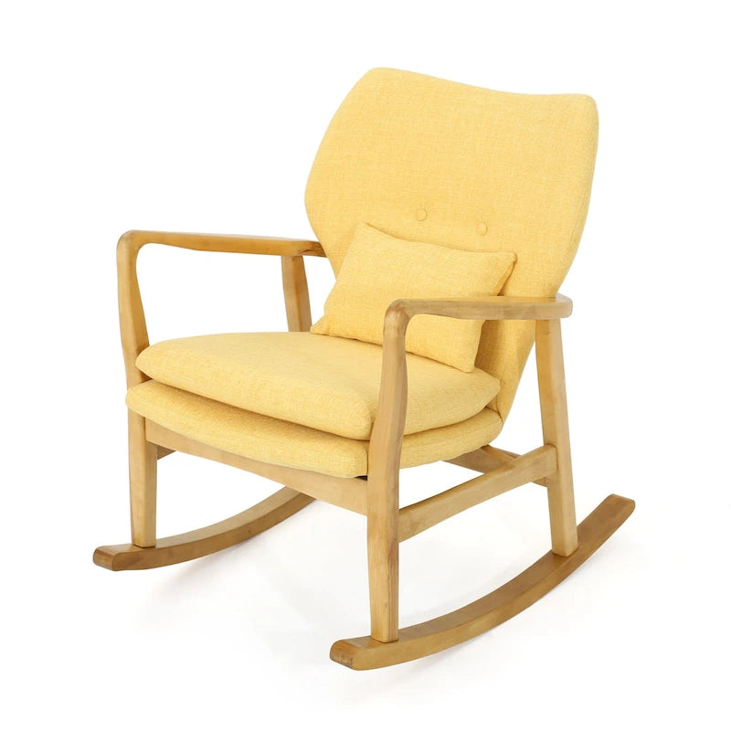 Fauteuil à bascule en bois massif avec coussin en lin et finition artisanale de qualité supérieure