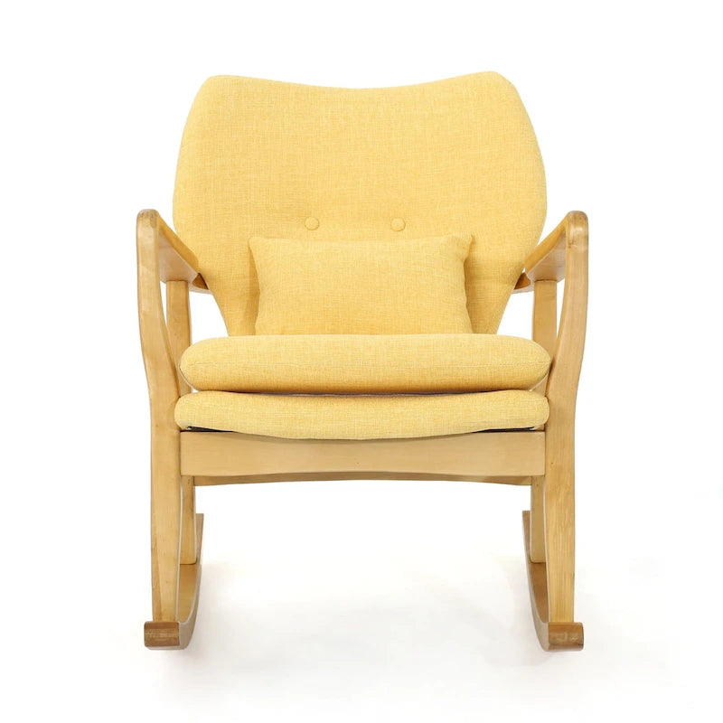 Fauteuil à bascule en bois massif avec coussin en lin et finition artisanale de qualité supérieure