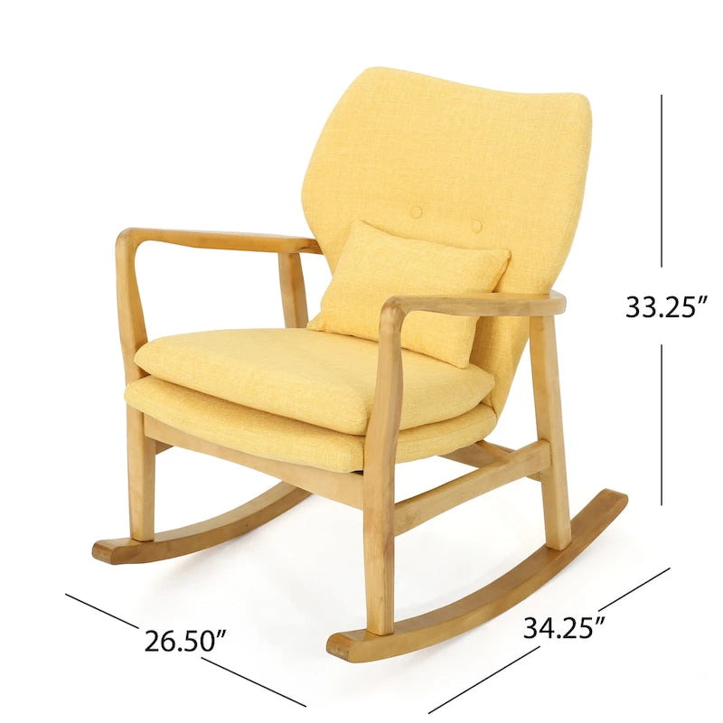 Fauteuil à bascule en bois massif avec coussin en lin et finition artisanale de qualité supérieure