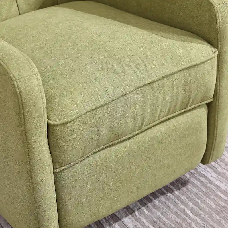 Fauteuil inclinable manuel pivotant à 360° en lin vert olive avec dossier capitonné et repose-pieds pour salon, chambre à coucher