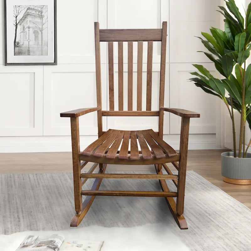 Fauteuil à bascule haut dossier marron 26,38 po avec cadre en bois