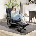 Ensemble fauteuil inclinable manuel pivotant à 360° en similicuir noir avec repose-pieds, 10 points de massage vibrants, poche latérale