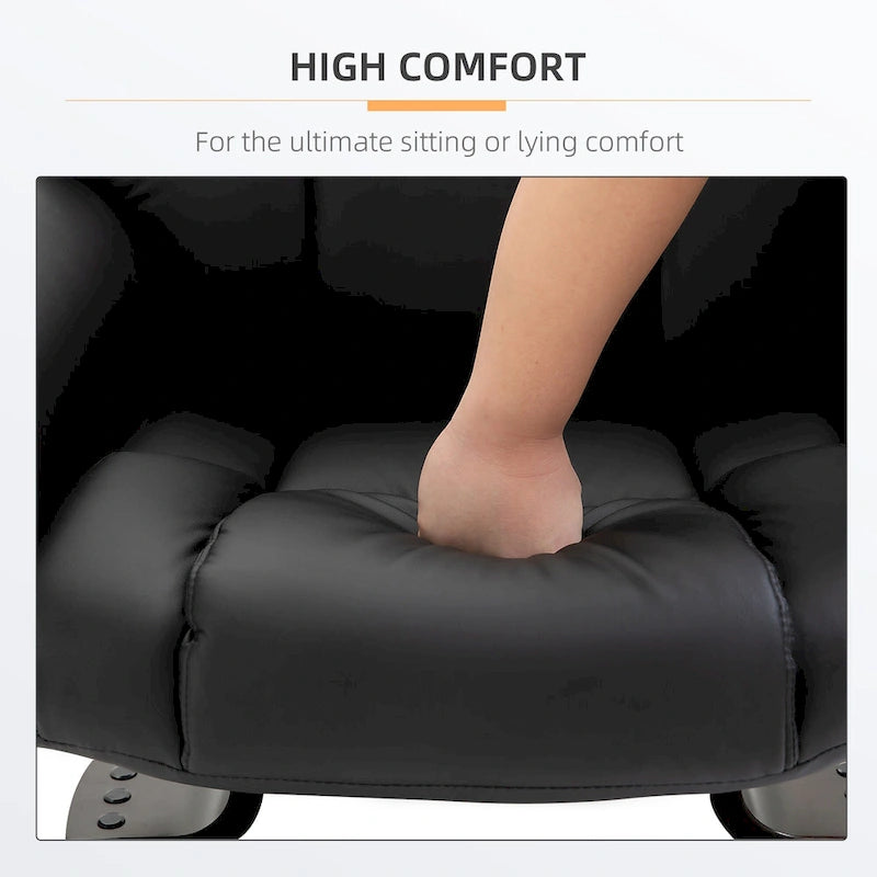 Ensemble fauteuil inclinable manuel pivotant à 360° en similicuir noir avec repose-pieds, 10 points de massage vibrants, poche latérale