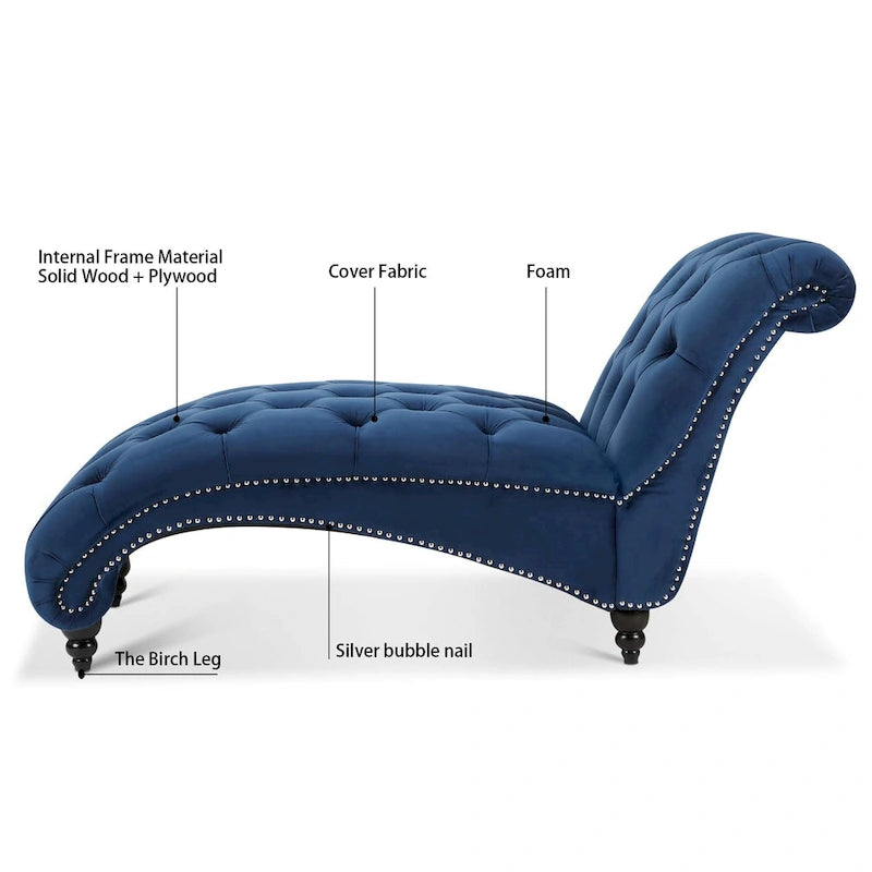 Chaise longue capitonnée avec clous décoratifs Bleu 27,17 Boutons